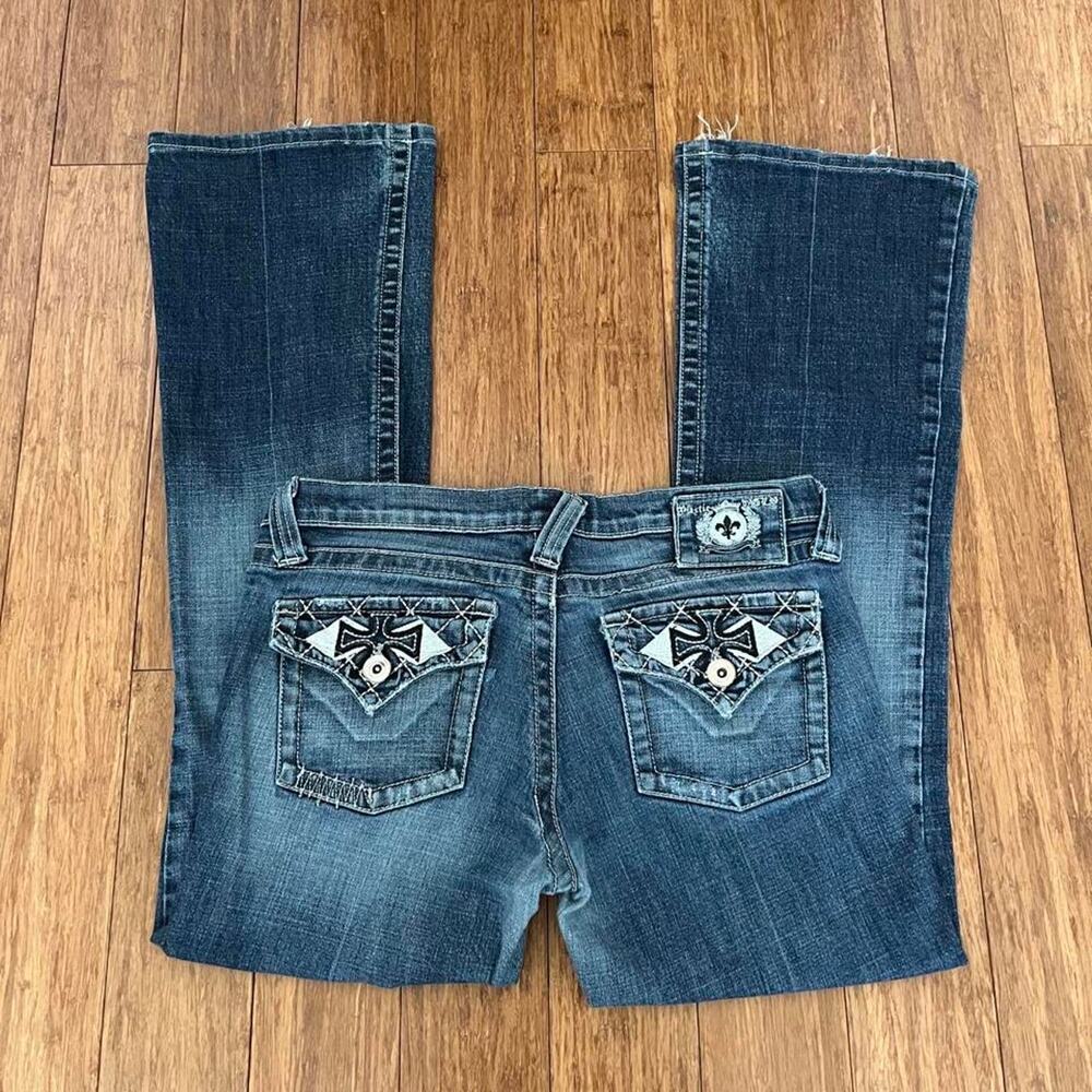 Plastic by Gly Y2K Embroidered Cross Blue Flare Jeans Size 11